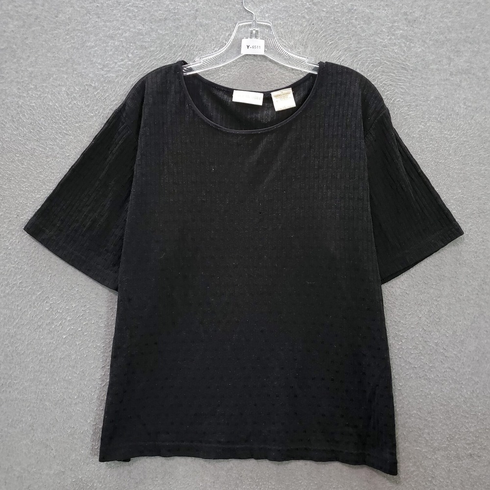 VINTAGE Christie & Jill Women Top 1X Black‎ Sweater Rib Knit Short Sleeve